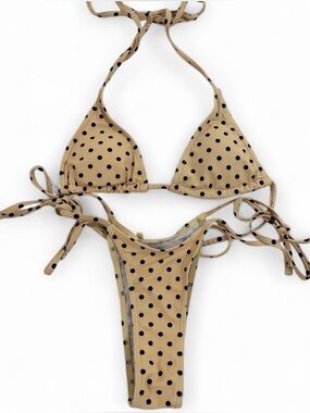 Tie-Side Polka Dot Triangle Bikini in Beige